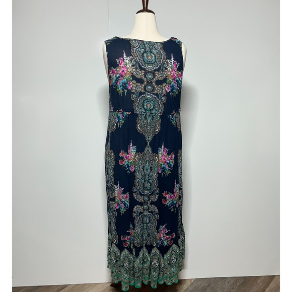 Bila Maxi Dress XL Blue Floral Crochet Tiered Cottagecore Boho Sleeveless Beachy - Picture 3 of 12